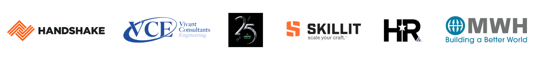 Handshake Corp., Vivant Consultants Engineering, NCW, Skill-It Construction Services, Higher Recruitment, MWH Constructors